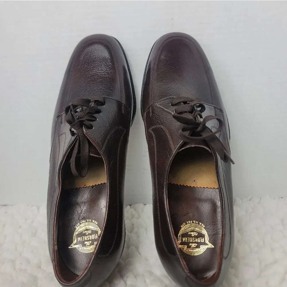 Vtg 80's Florsheim Mens Derby Shoes Size 7.5  Burgundy Leather Apron Toe 730314